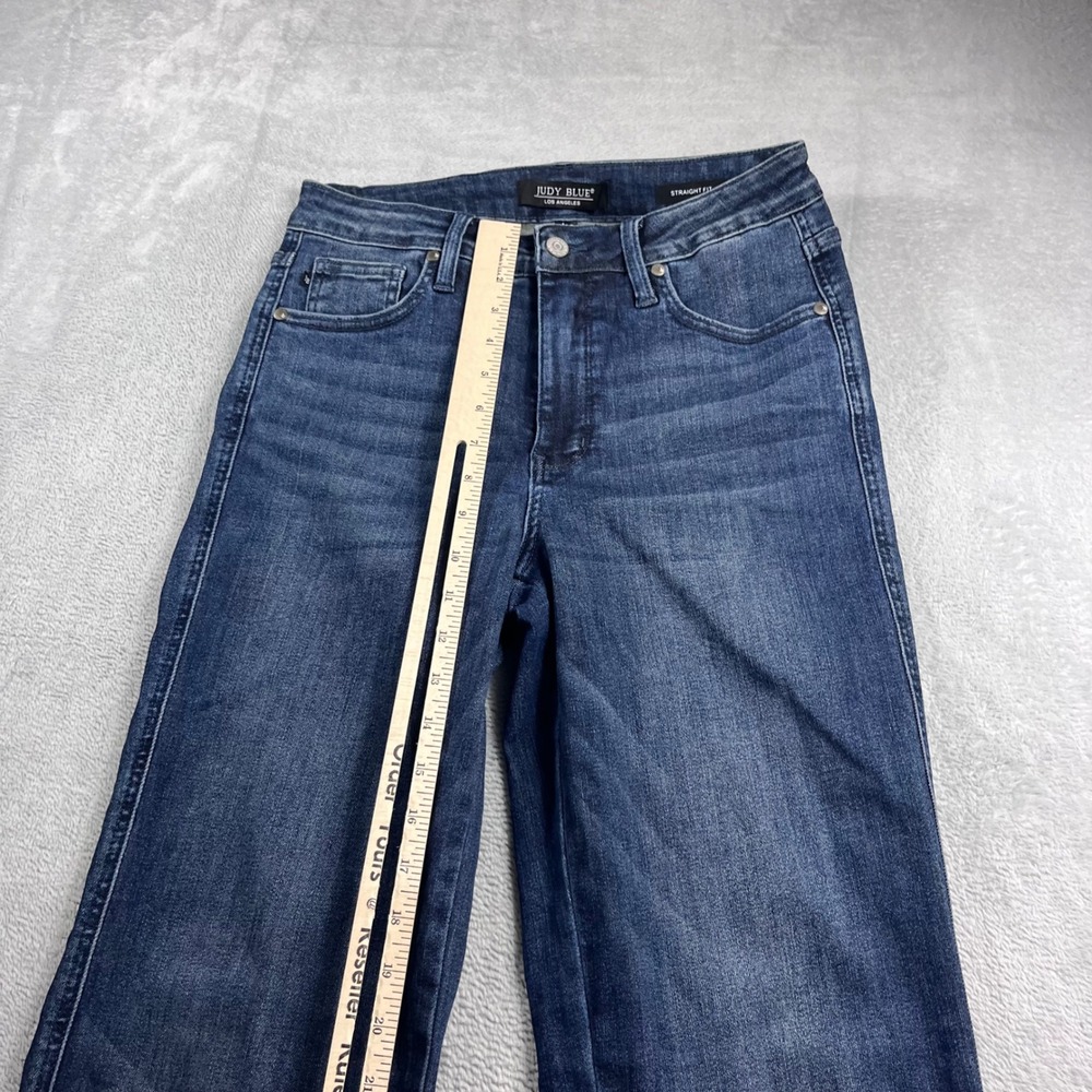 Judy Blue Straight Fit High Rise Raw Hem Jeans Dark Wash JB88861 DK Size 9/29 - Picture 6 of 12